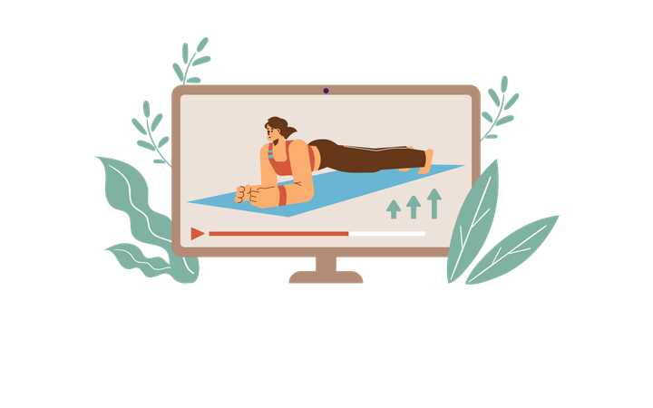 Online plank exercise video on computer  Illustration