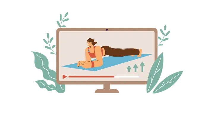 Online plank exercise video on computer  Illustration