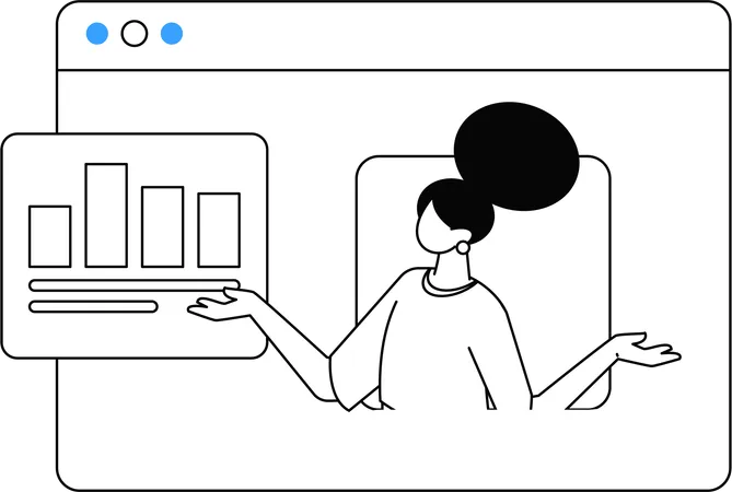 Geschäftsfrau gibt Online-Präsentationsdaten preis  Illustration