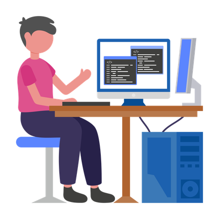 Online Programmer doing online coding  Illustration
