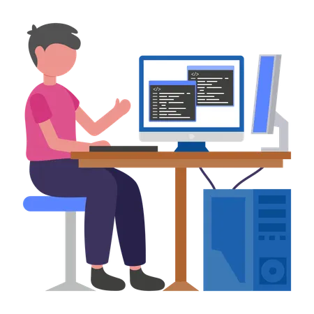 Online Programmer doing online coding  Illustration