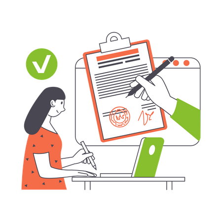 Online project contract signing  Illustration