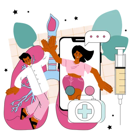 Pulmonologist Online Service Or Platform Pulmonary System Examination Diagnosis And Medical Treatment Online Consultation Flat Vector Illustration Illustration