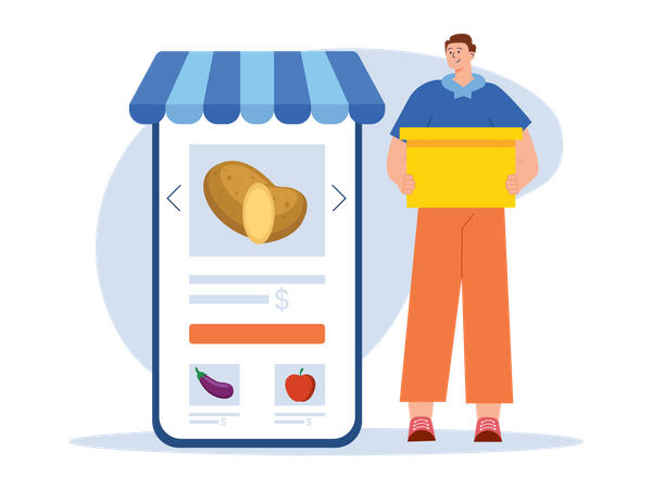 Online purchasing grocery Illustration