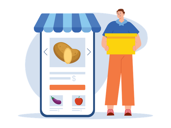 Online purchasing grocery  Illustration