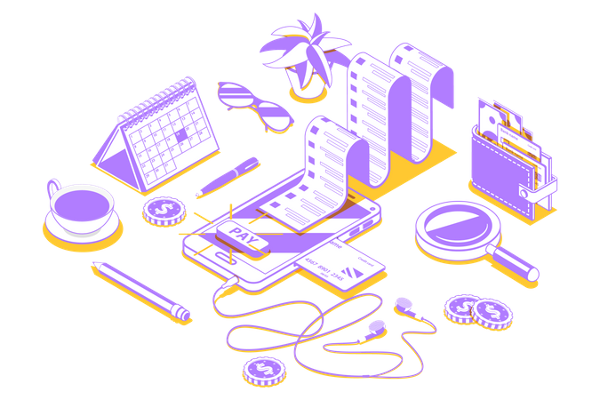 Online-Rechnungszahlung und sicheres mobiles Einkaufen  Illustration