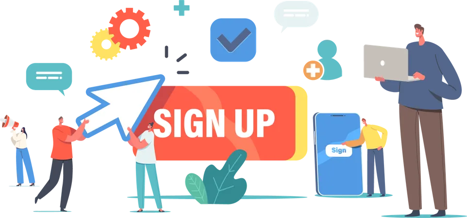 New User Online Registration And Sign Up Concept Tiny Characters Signing Up Or Login To Account On Huge Smartphone Secure Password Mobile App Web Access Cartoon People Vector Illustration Illustration
