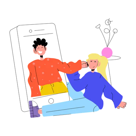 Sketchy Illustration Of Online Relationship Illustration
