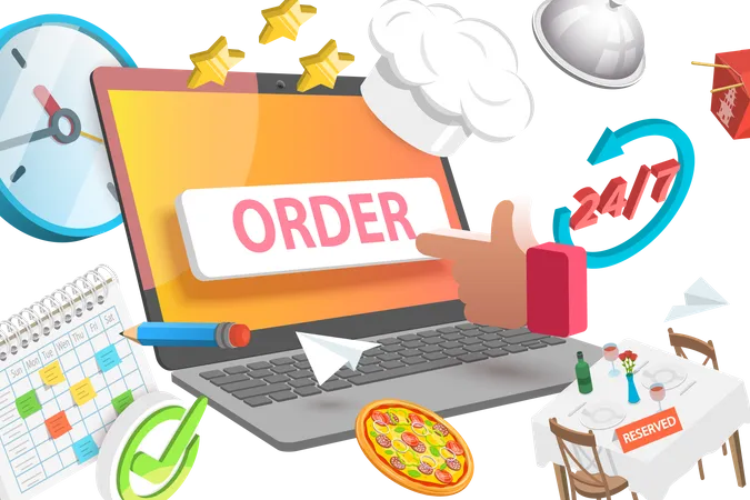 3 D Vector Conceptual Illustration Of Online Restaurant Booking Internet Food Order Service Illustration