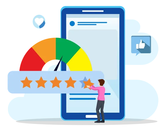 Application Rating Concept Technology Reviews Stars With Good And Bad Rate Customer Satisfaction Social Media Flat Vector イラスト