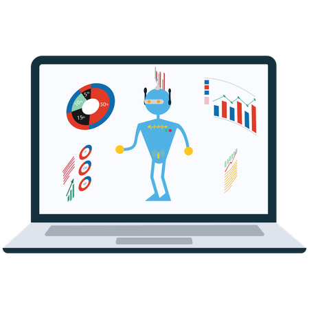 Online robot analysis chart on laptop  Illustration