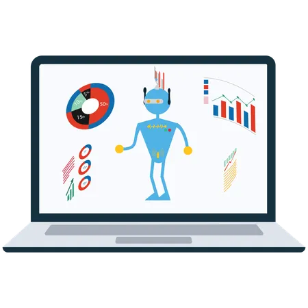 Online robot analysis chart on laptop  Illustration