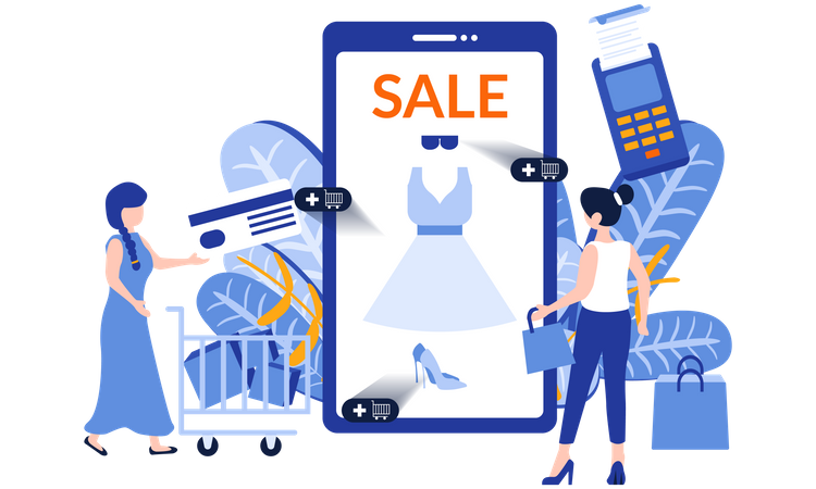 Online sale on female clothings  Illustration