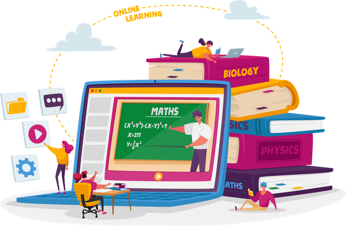 Online School Education at Home  Illustration