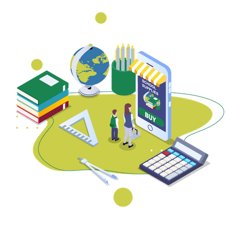 Online school essential shopping app  Illustration