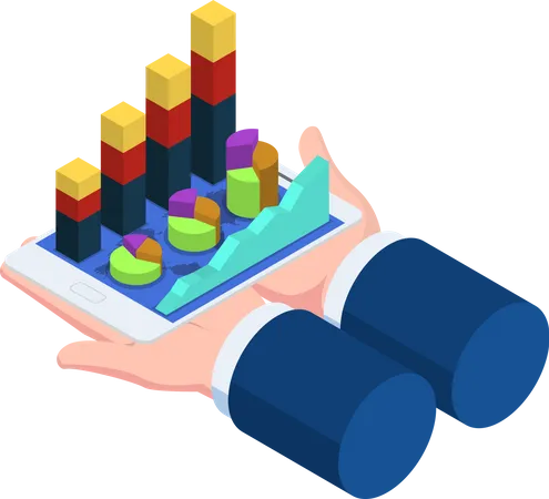 Flat 3 D Isometric Businessman Hands Holding Tablet With Financial Chart Graph Finance Analysis Mobile Application Concept Illustration