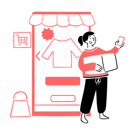 Online Seller with E-commerce Display  Illustration