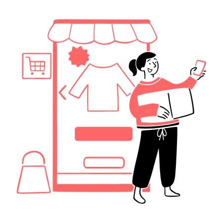 Online Seller with E-commerce Display  Illustration