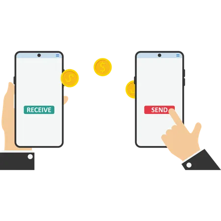 Sending Money Via Smartphone Payment Application Concept Vector Illustration In Flat Style Illustration