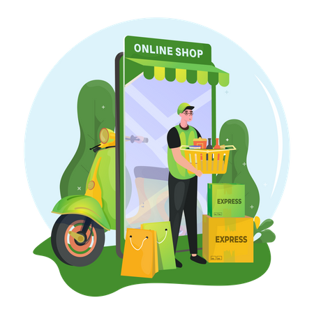 Online shop delivery service apps Illustration