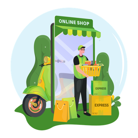 Online shop delivery service apps  Illustration