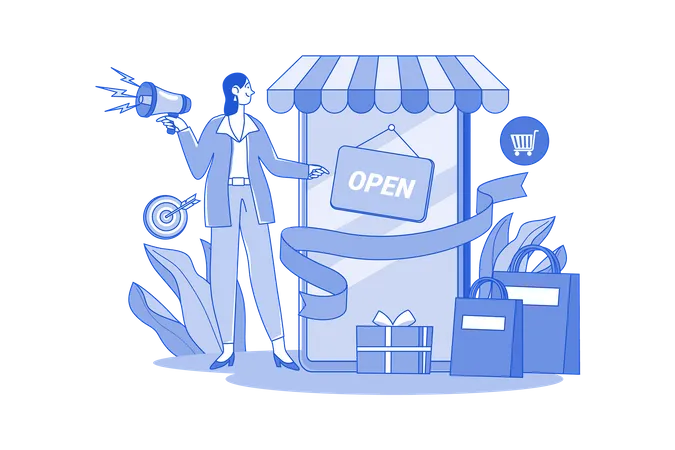 Online Shop Opening Ceremony Illustration Concept On White Background Illustration