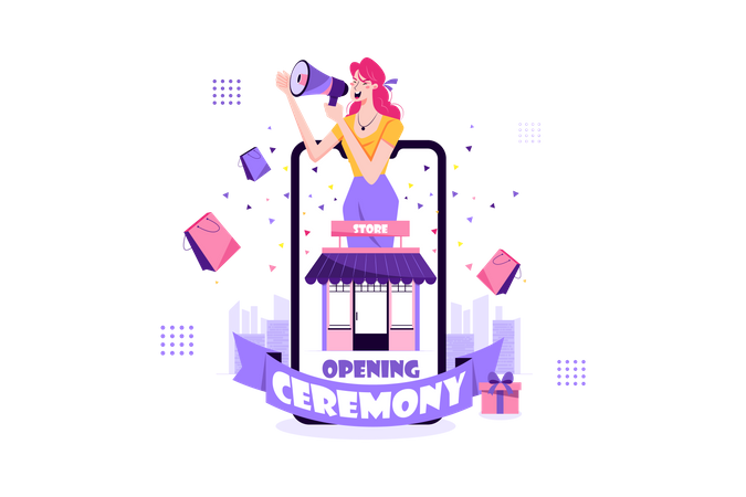 Online shop opening ceremony Illustration