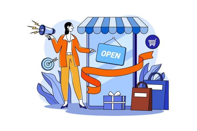 Online Shop Opening Ceremony Illustration