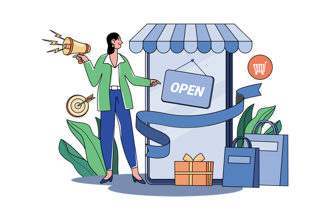 Online Shop Opening Ceremony  Illustration