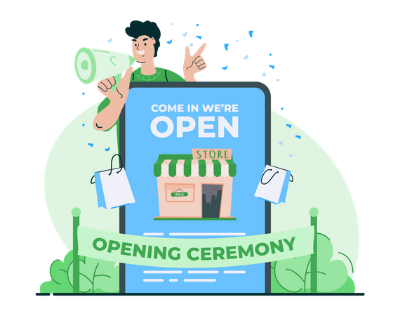 Online shop opening ceremony  Illustration