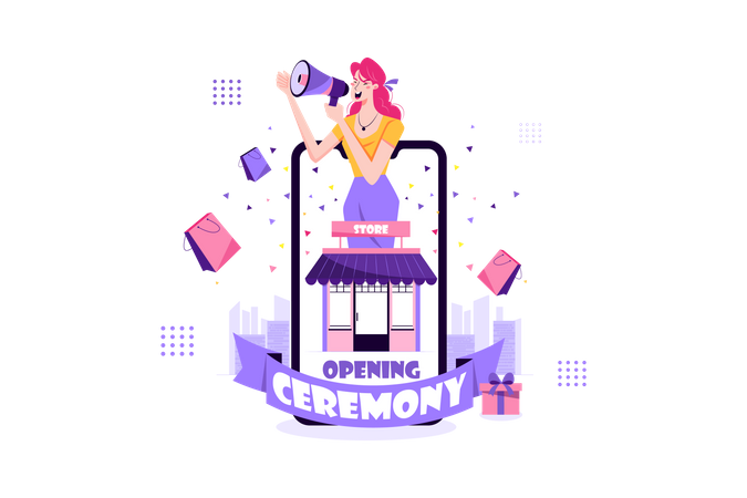 Online shop opening ceremony  Illustration