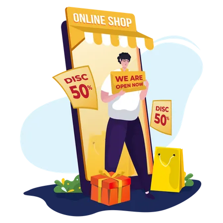 Online shop opening promotion  Illustration