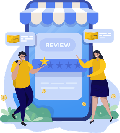 Customers giving Online shop review Illustration