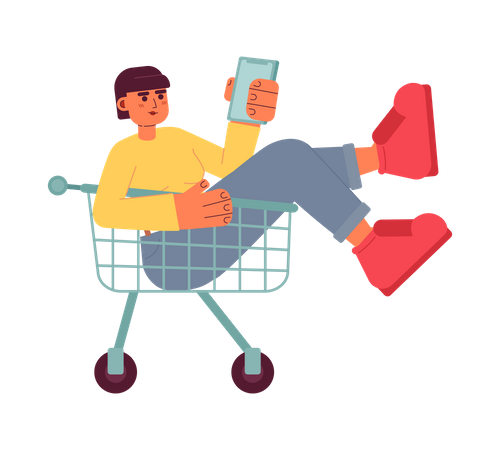 Online shopper choosing goods in shopping trolley  Illustration