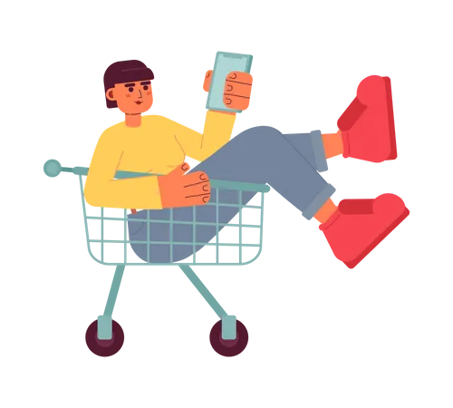 Online shopper choosing goods in shopping trolley  Illustration