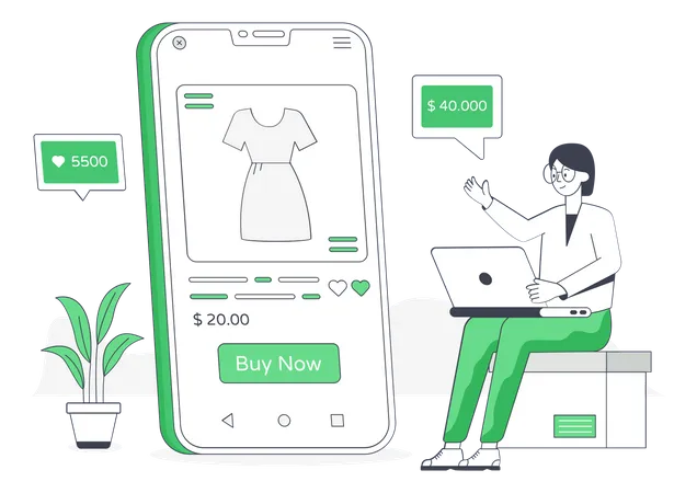 Person Using Mobile For Online Shopping Flat Illustration Illustration