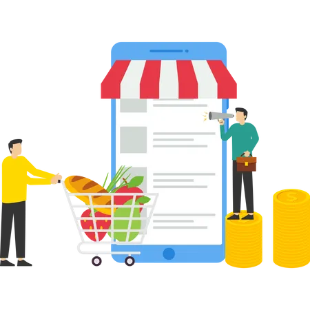 Online Shopping Receiving Checks By Phone Business Concept Online Shop Buying And Selling Delivery Of Goods Promos In Online Stores App Advertising Vector Illustration In Flat Style Illustration