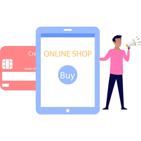 The Guy Is Marketing Online Shopping Illustration