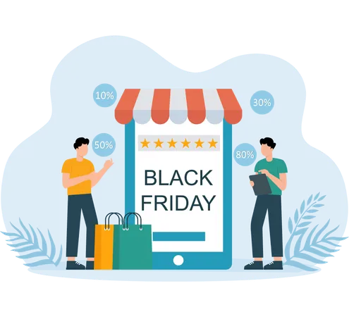 Online-Shopping am Black Friday von einem Mann erledigt  Illustration