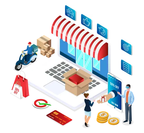 Online Shopping and Delivery  Illustration