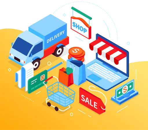 Online shopping and delivery  Illustration