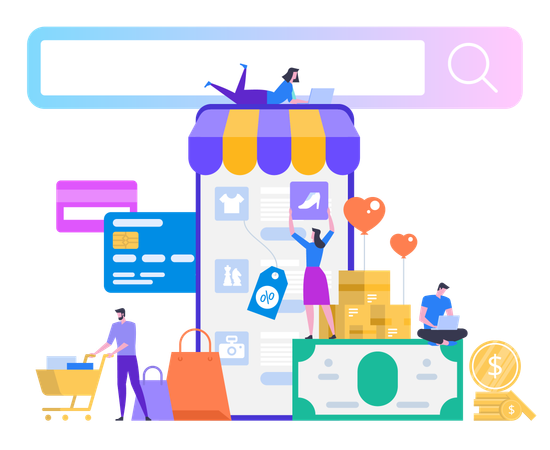 Online Shopping And Delivery Of Purchases  Illustration