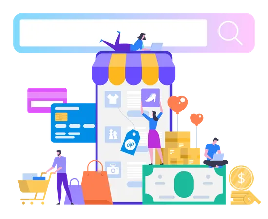 Online Shopping And Delivery Of Purchases  Illustration
