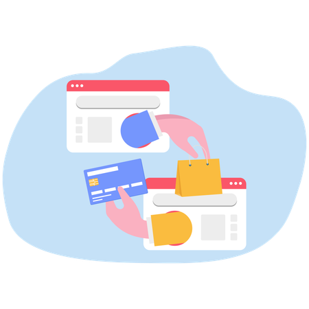 Online Shopping and Payment Transaction with Bank Card  Illustration