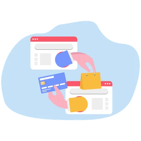 Online Shopping and Payment Transaction with Bank Card  Illustration