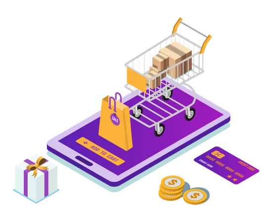 Application Smartphone Mobile And Computer Payments Online Transaction Shopping Online Process On Smartphone Vector Cartoon Illustration Isometric Design Illustration