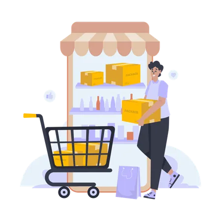 Online shopping by adding to cart  Illustration