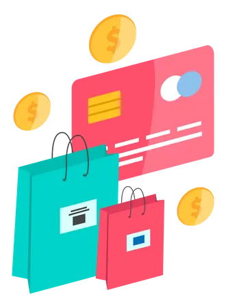 Retail Bags With Discount Flat Object Special Offer Purchases With Credit Card On The Background Online Remote Contactless Payment Packages With Low Cost Seasonal Sale Vector Illustration Illustration