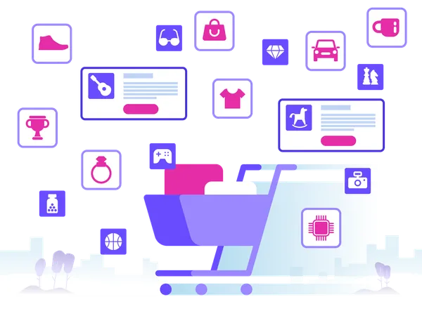 Online Shopping And Delivery Of Purchases Ecommerce Sales Digital Marketing Sale And Consumerism Concept Online Shop Application Digital Technologies And Shoppin Flat Style Vector Illustration 일러스트레이션