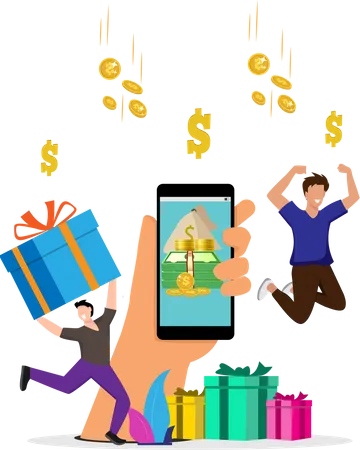 Online shopping cash rewards and gifts  Illustration
